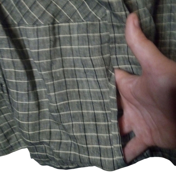 Flax Black Cream Button Front Grid Print 100% Linen Shacket Front Pockets Large - Picture 4 of 8